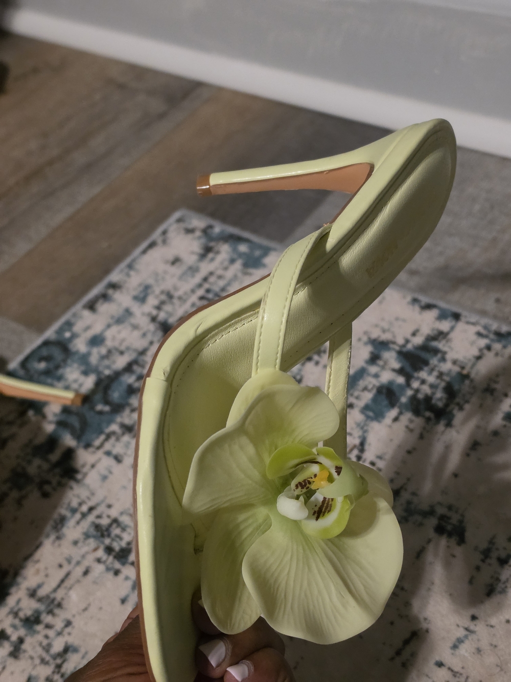 Floral Slip-On Heeled Sandals - Chartreuse - Picture 8 of 10